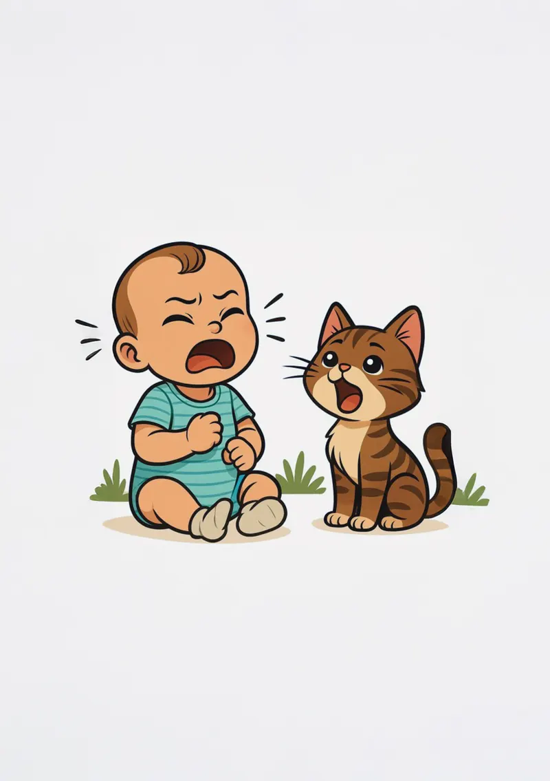 Illustration : un bébé qui pleure à côté d’un chaton qui miaule