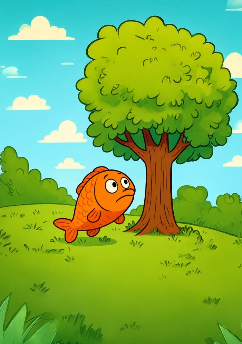 Illustration : un poisson au pied d’un arbre
